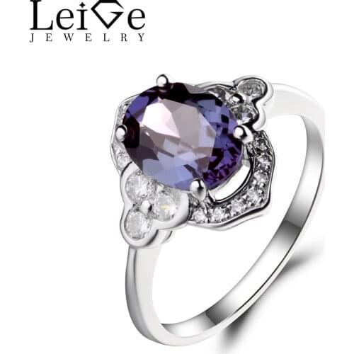 Leige Jewelry June Birthstone Lab Alexandrite Ring Wedding Ring Oval Cut Color Changing Gemstone Solid 925 Sterling Silver Gifts