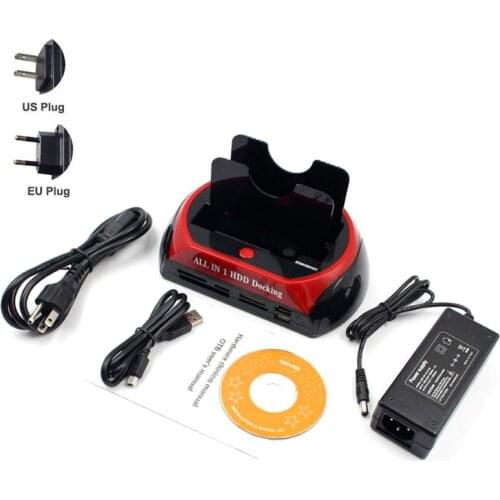 US/EU Plug High Speed Transfer All in 1 2.5"/3.5" USB 2.0 Card Reader HDD IDE SATA Hard Drive Disk Dock Station One-touch Backup