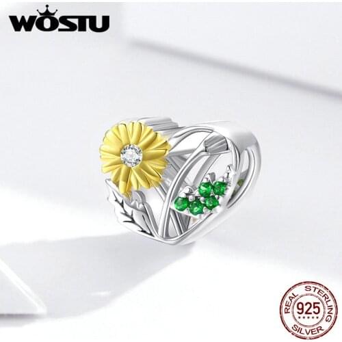 WOSTU fashion Daisy Story 925 Sterling Silver Sparkling Zircon fine Bead Fit Original Charm Bracelet Jewelry making