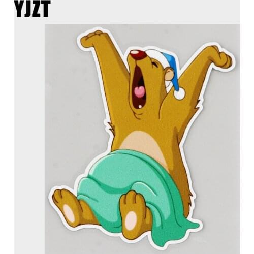 YJZT 10.8CM×12.9CM Lovely Bear Waking Up From Hibernation PVC Decal Car Sticker 11C-0308