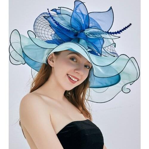 Fedoras Hat Women Spring Summer Sunscreen Sun Hats European American Fashion Flower Sunshade Cap Lady Church Elegant Caps H6519