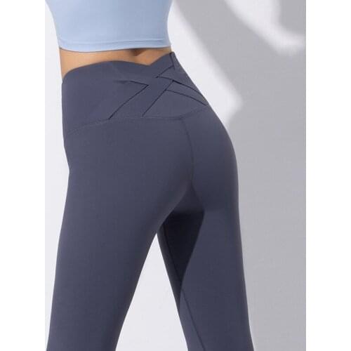 2021 New Sports Pants Cross Waist Yoga Leggings Nudity Feel Fabric Workout Women Fitness Joggers Gym Elastic Running Tights