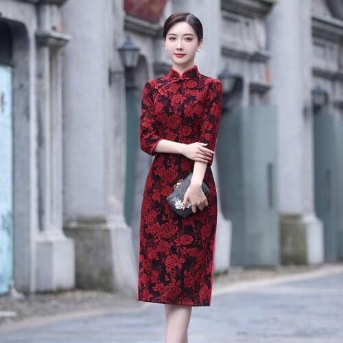 Print Flower Vintage Button Chinese Women Classic Cheongsam Sexy Slim Long Evening Dress Summer Vestidos Mandarin Collar Qipao