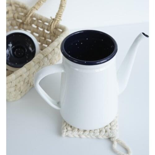1.1LThickened Enamel Thin Mouth Pots Drip Coffee Pot Gooseneck Spout Long Mouth Coffee Kettle Home Tea Tool bule esmaltado