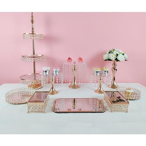 10pcs/lot Silver Color Dessert Table Decoration Wedding Dessert Decoration Display Stand Cake Plate Metal Crystal Tray