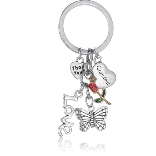12PC Grandma Keychain Thank you Gifts For Grandma Keyring Love Heart Butterfly Charm Birthday Gifts NANA Flower