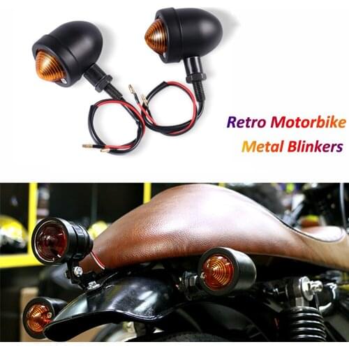 Retro Motorcycle Turn Signal Lights 12V Metal Flasher Indicators for Cafe Racer Sportster Bobber Chopper Scrambler Scooter 2pcs