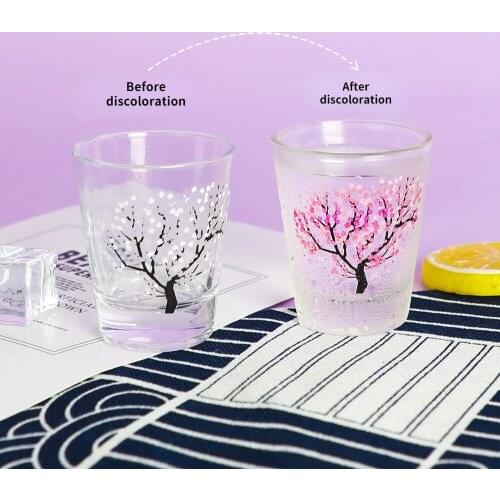 2pcs Cherry Blossom Glass Cup Coloring Cold 2oz Small Baijiu Glass Festival Gift Tumbler Cup Wine Glasses Water Bottle
