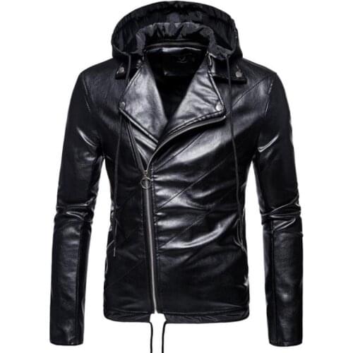 2020 Autumn & Winter New Arrivals Black Motorcycle Style Men Hooded Leather Jacket Plus Size Hip Hop Men Jacket Free Shipping