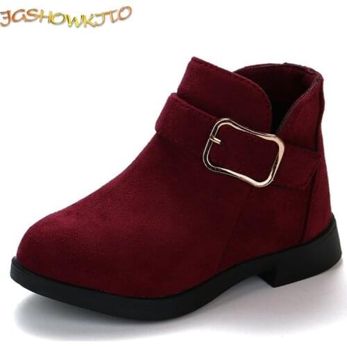 2021 Winter Girls Winter Boots Classic Buckle Kids Ankle Boots Children Martin Boots Flock With Rubber Sole Short Soft Fashion