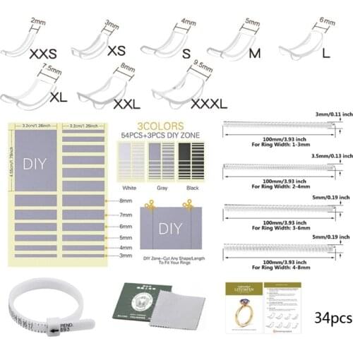 34 Pcs/Set Silicone Invisible Clear Loose Rings Reducer Ring Sizer Guard Tightener Ring Size Adjuster Resizer Resizing Jewelry T