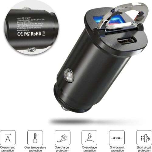 38W Car Charger USB Fast Charger QC 3.0 Quick Charge Type C PD Charging Adapter Cigarette Socket Lighter Mobile Phone Charger