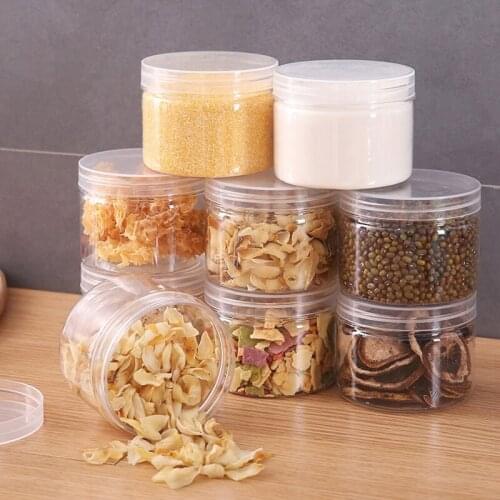5pcs 350ml Transparent Plastic Round Food Spices Container Fridge Organizer Sealed Cans Candy Jewelry Jars Kitchen Storage Jars