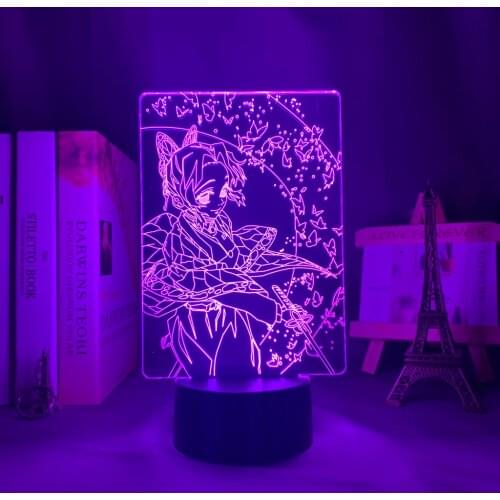 Anime Led Lamp Kimetsu No Yaiba Shinobu Kocho for Bedroom Decoration Night Light Gift Manga 3d Light Demon Slayer Room Decor