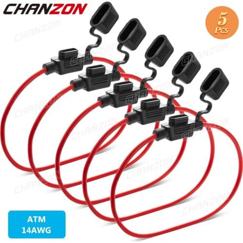 5pcs Auto Car Blade Inline Type ATM Mini Fuse Waterproof Holder Case Motor Tap Blow Blo 12V 32V 14 AWG Wire Cutoff Switch Socket