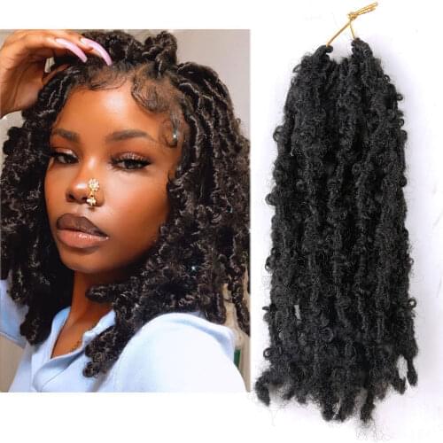Butterfly Loc Crochet Hair 12inch Bob Distressed Crochet Faux locs Hair Pre Looped Short Black Boho Soft locs Crochet Braids