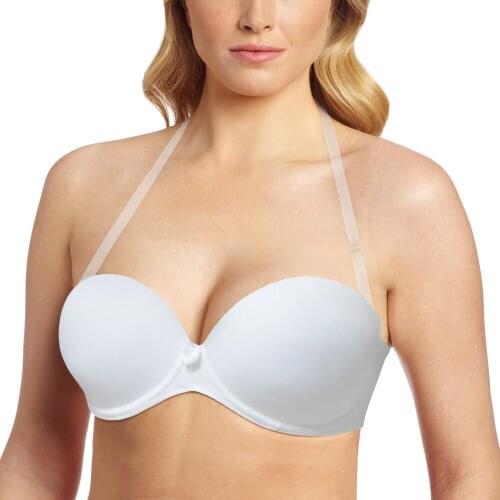 YANDW Plus Size Sexy Bra Strapless Invisible White push up backless bras women underwear halter A B C D E F 70 75 80 85 90 95
