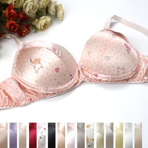 Pure silk Bra Silk Wireless Sponge Thin 100% Mulberry Silk Glossy Sexy Bras 34 36 38 40 42 B FREE SHIPPING