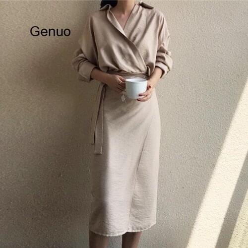 Women Fall Elegant V Neck Solid Bandage Bodycon Long Shirt Dress Female Solid Plus Size Vestido Long Sleeve Robe Femme Clothes