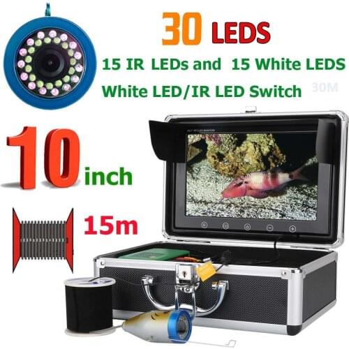 10 Inch 15M 1000TVL Fish Finder Underwater Fishing Camera 15pcs White LEDs + 15pcs Infrared Lamp For Ice/Sea/River Fishing