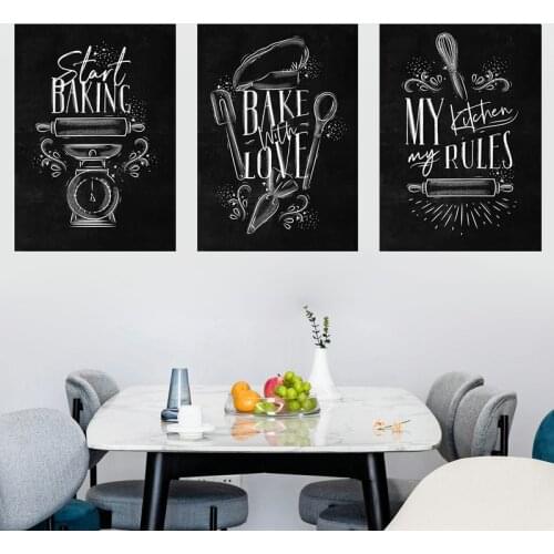 My Kitchen My Rule Wall Picture Canvas Painting Black White Baking Quote Art Print Poster Coffee Dessert Home Decor HD3086