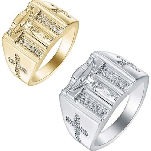 Jesus Cross Ring For Men Women Gold-color Stainless Steel Wedding Bands US Size 6 To 12