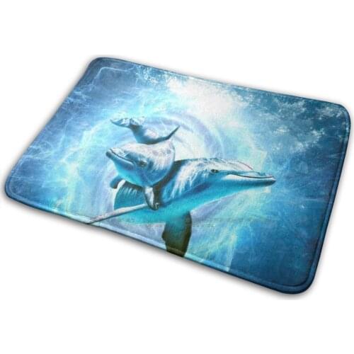 Dolphins Together Collection Mat Rug Carpet Anti-Slip Bedroom Entrance Door Mat Marto01 Dolphin Ocean Sea Beach Blue Cute Water