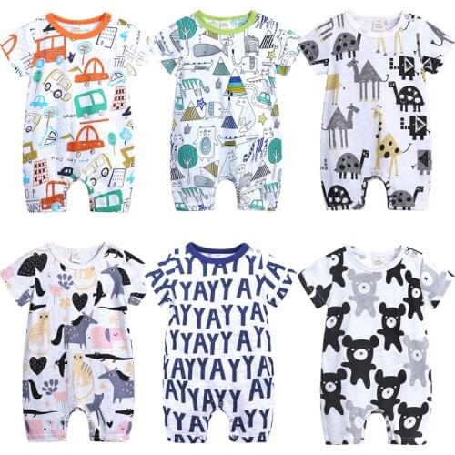 Cartoon Print Baby Romper Knitting Cotton Toddler Girl Summer Clothes Short Sleeve Baby Girl Romper Infant Clothing 0-24 Months