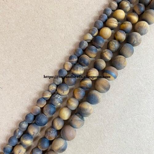 Natural Stone Matte Brown Tiger Eye Round Loose Beads 15" Strand 4 6 8 10 12MM Pick Size For Jewelry Making DIY