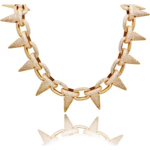 Rivet Hip Hop Miami Cuban Chain Iced Out Necklace Rapper Jewelry Cubic Zirconia Gold Sliver RL19040