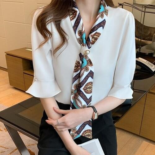 Summer Fashion Women Tops Bow Tie Chiffon Shirt Womens Tops and Blouses Blusas De Mujer