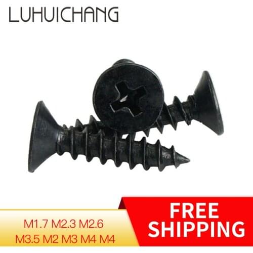 Luchang 1000pcs KA Black Self-tapping Screws Countersunk Flat Head Electronic Small Wood Screws