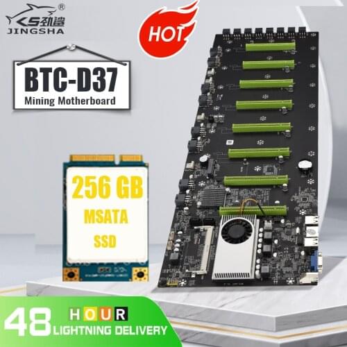 JINGSHA Ethereum Bitcoin Mining Motherboard with CPU and Fan 8 GPU Slots DDR3 Memory Integrated VGA with 256GB Msata SSD