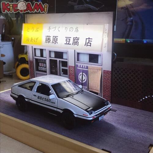 KIDAMI 1:28 Alloy Diecast Toy Cars Pull Back Initial D AE86 Car Model with Scene Display Sound Light Vehicles Gift For Kids