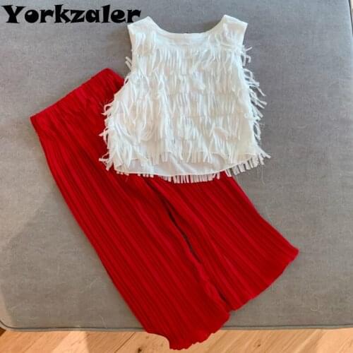 Fashion Kids Girls Clothes Set White Tassel Shirt and Red Pants Baby Girl Summer Clothes Sets Children Outfits Fashionable Style