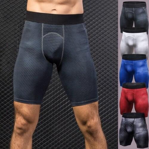 Mens Sports Gym Compression Wear Under Base Layer Shorts Pants Athletic Tights Male Casual Elastic Quick Dry Shorts 5 Colors