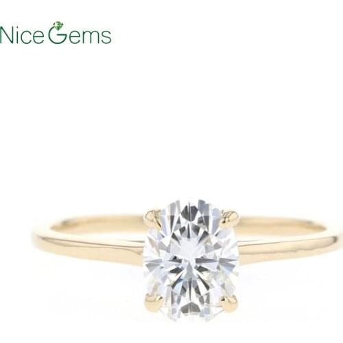NiceGems 14K Yellow Gold OVal Moissanite Engagement ring Center 2 Carat 7x9mm OVal Cut D Color moissanite ring for women