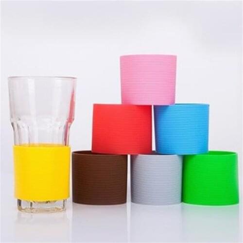 New Colorful Silicone Heat Insulated Cup Cover Solid Color Stripes Soft Rubber Non-slip Glass Cup Sleeve Water Bottle Cover