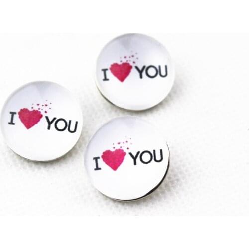 2016 New 20 pcs/lot mix color random glass I love you snap buttons for bracelet/pendant for 18mm snap buttons jewelry