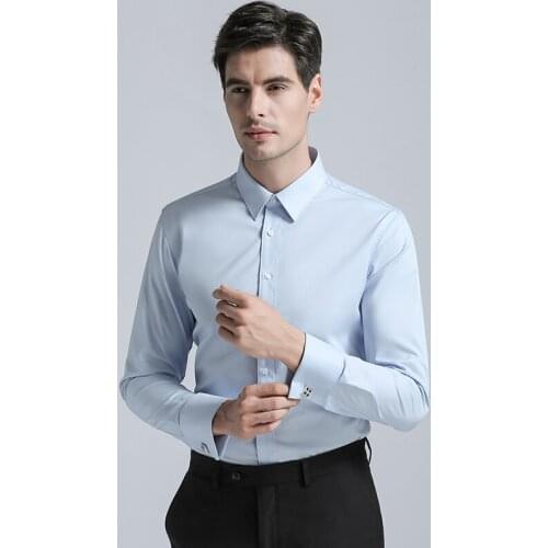 2021New Long Sleeves Cotton Men Dress Shirts Mens Solid Color Business Suits Shirts Casual Men Regular Fit Cufflink Shirts