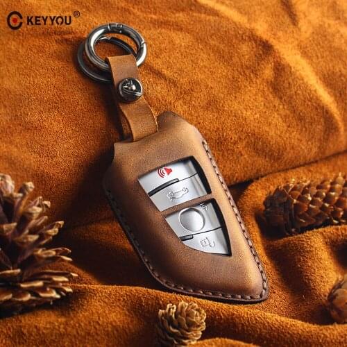 KEYYOU New Leather Remote Keychain Car Key Case Fob Cover For BMW X6 F15 X4 X5 X6 540 740 750 1 2 5 X1 F48 X5 Key Bag For Bmw