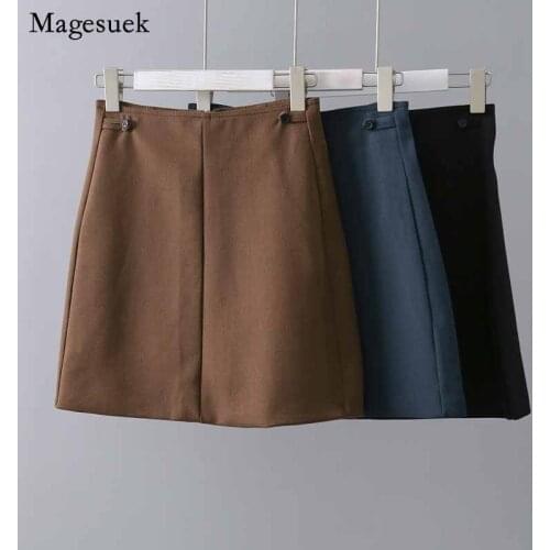 High Waist Slim A-line Skirt Solid Button Skirt 2020 Autumn New Fashion Casual Korean Style All-match Mini Skirt Faldas 11282