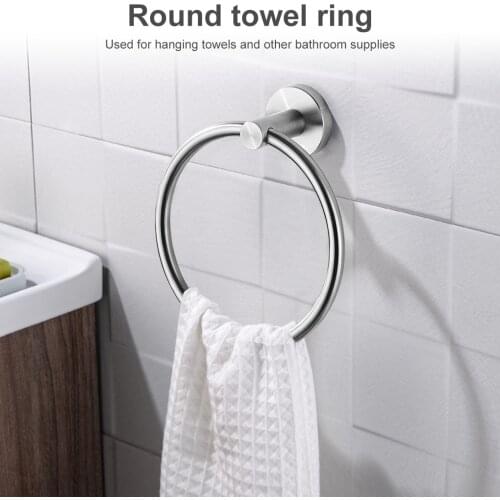 RecabLeght Stainless Steel Towel Ring Bathroom Towel Holder Black Wall-Mounted Ring Towel Hanging Storage Toilet Shower Rack 1pc