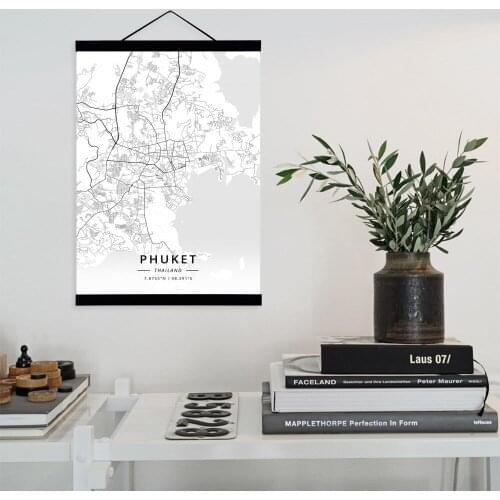 Phuket, Thailand City Map Wooden Framed Canvas Painting Home Decor Wall Art Print Pictures Poster Hanger