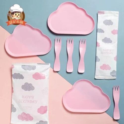 Disposable Tableware Birthday Decoration Cake Cutlery Tray Set Plates Cups Fork Spoons Napkin Party Supplies