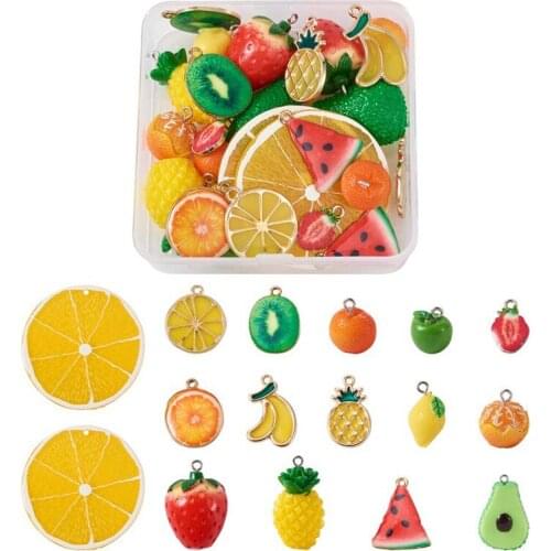 30pcs/box Fruit Alloy Enamel Pendants with Resin Pendants for Jewelry Making DIY Bracelet Necklace Accessories