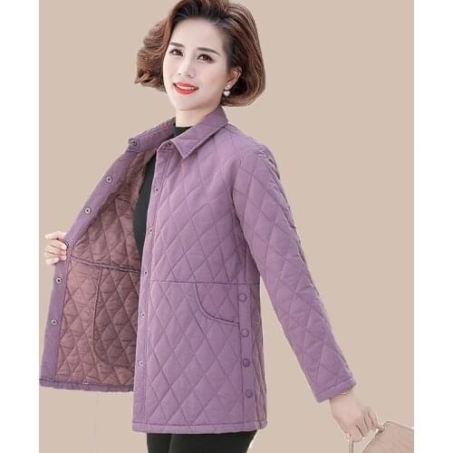 Plus size Middle aged Mother Cotton Blouse Jacket 2021 New Autumn Winter Long sleeve Warm Coat Solid Casual Women Cotton Shirt