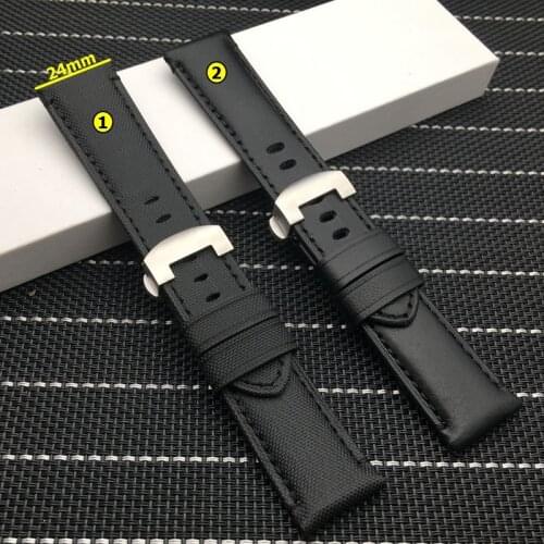 Top quality 24mm Genuine Leather Black watch band for PAM00441 PAM00386 for Panerai strap watch band butterfly buckle