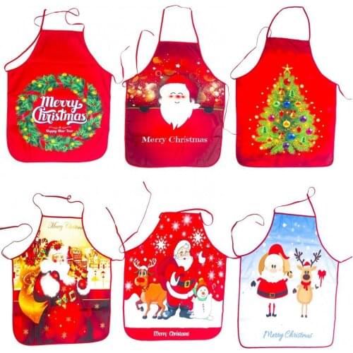 Christmas Aprons Santa Elk Snowman Christmas Print Home Kitchen Decorative Apron Party Props Home Supply Household Cleaning Tool