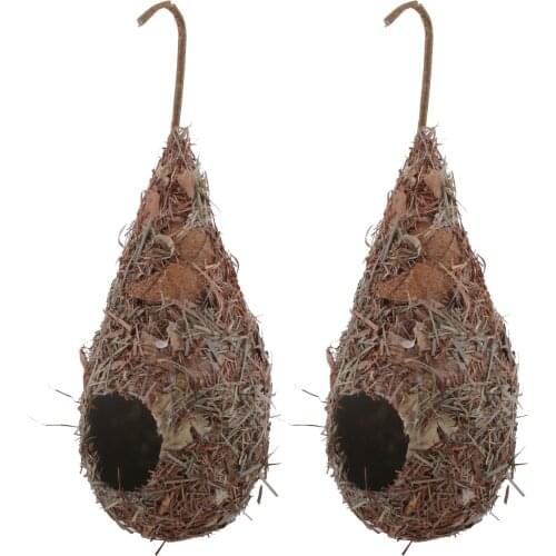 2 Pieces Handmade Woven Straw Bird Nest Cage Birdhouse Bed House for Parrot Pigeon Swallow Small Pet